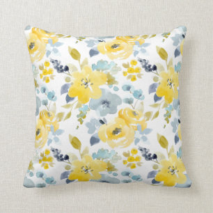 Coussin Motif jaune et bleu d'aquarelle