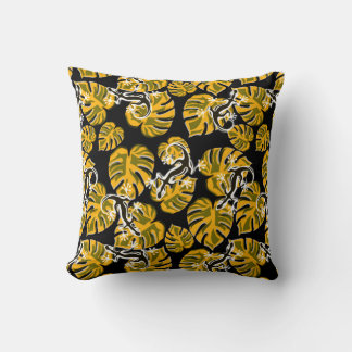 Coussin Motif jaune et noir - Geckos et feuilles