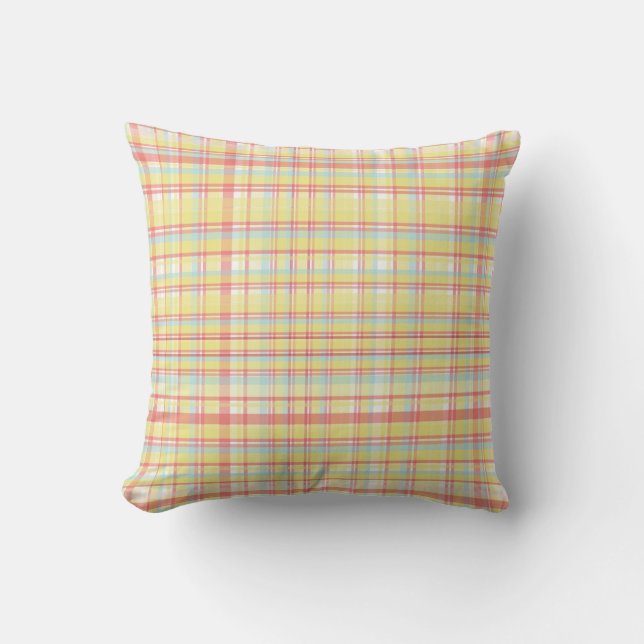 Coussin Motif jaune, rose, et bleu de plaid (Recto)