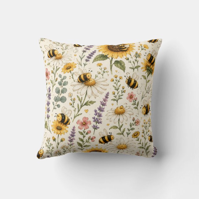 Coussin Motif joli bourdon et fleur sauvage (Verso)