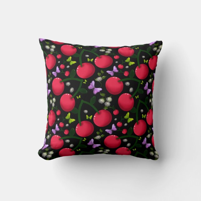 Coussin Motif joli papillon Cerise, Fruit Kawaii brillant (Recto)