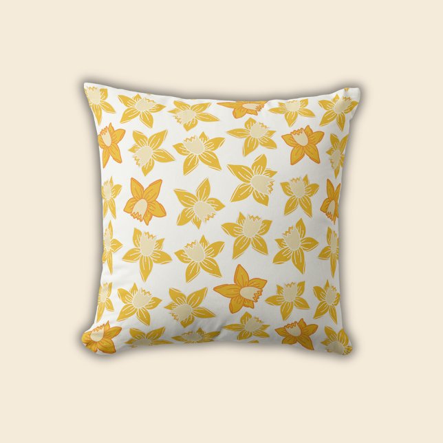 Coussin Motif jonquille de ressort (Daffodil spring floral throw pillow)