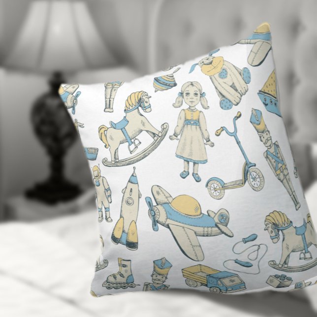 Coussin Motif Jouet vintage bleu/jaune ID783 (Créateur téléchargé)