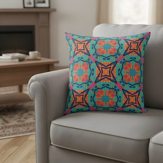 Coussin Motif kaléidoscope floral vibrant (Créateur téléchargé)