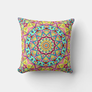 Coussin Motif kaléidoscopique géométrique vibrant
