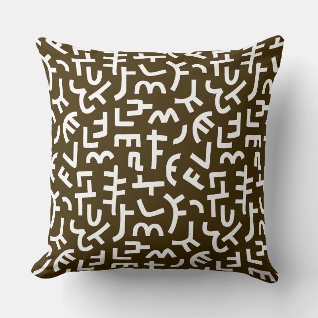 Coussin Motif Kuba Style 121019 - Blanc sur Brown foncé (Recto)