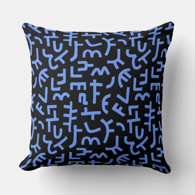Coussin Motif Kuba Style 121019 - Bleu bébé sur noir (Recto)