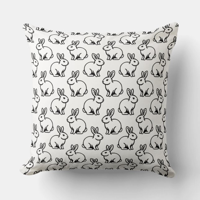 Coussin Motif lapins - Noir et Blanc (Recto)