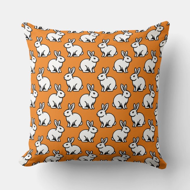 Coussin Motif lapins - noir et blanc avec orange (Recto)