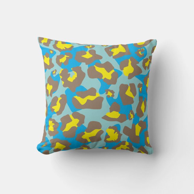 Coussin Motif léopard bleu, jaune, marron poster de animal (Recto)