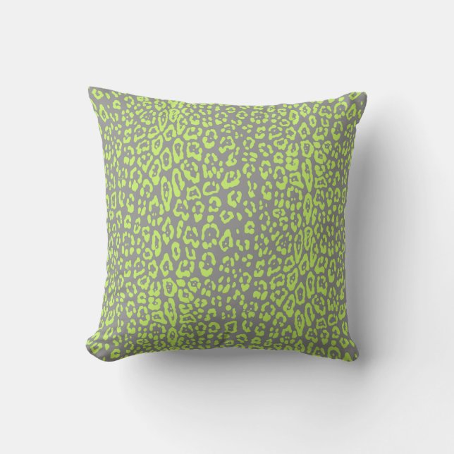 Coussin Motif léopard en vert citron et gris (Recto)