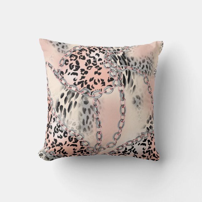 Coussin Motif léopard, fleurs, chaîne, roses (Recto)