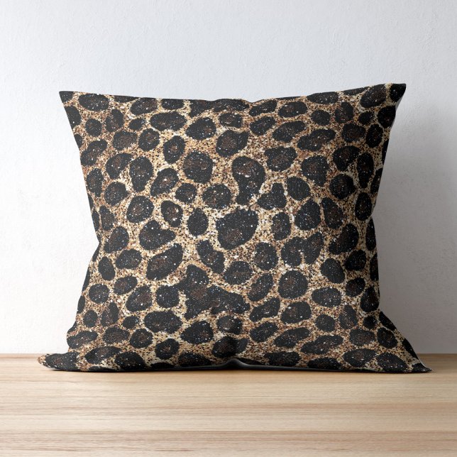 Coussin Motif Léopard Noir Marron Or Pailleté Luxe (Créateur téléchargé)