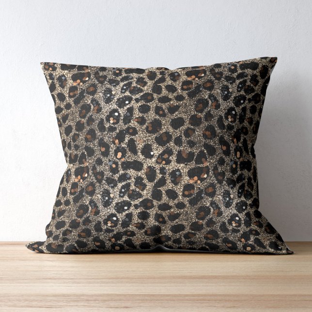 Coussin Motif léopard or noir brun pailleté de luxe (Créateur téléchargé)
