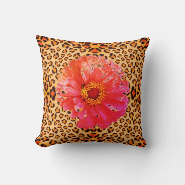 Coussin Motif léopard rose-orange funky (Recto)