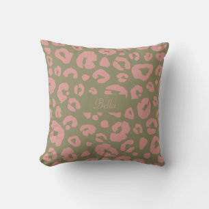 Coussin Motif léopard vert et rose