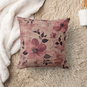 Coussin Motif Lin Floral Rosé Rustique (2)