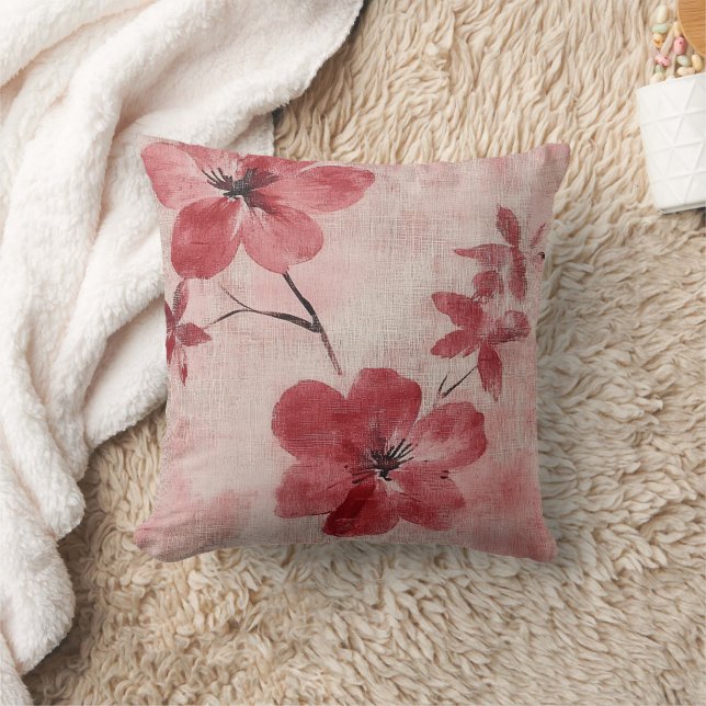 Coussin Motif Lin Floral Rosé Rustique (5) (Couverture)