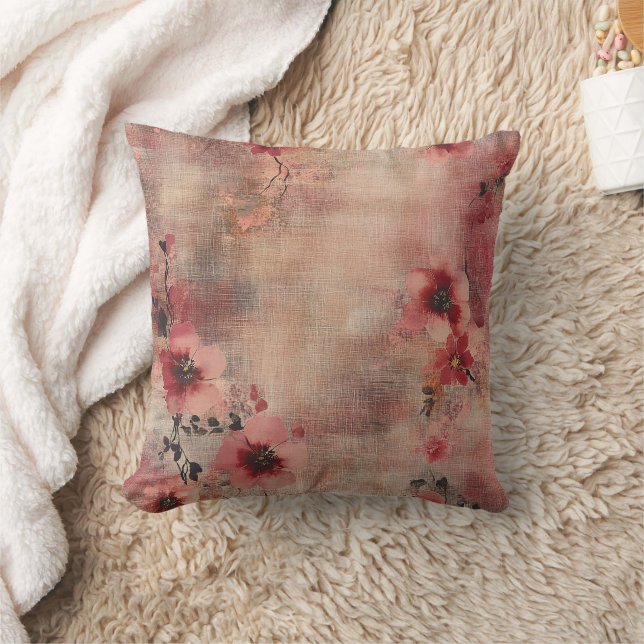 Coussin Motif lin floral rose rustique (6) (Couverture)