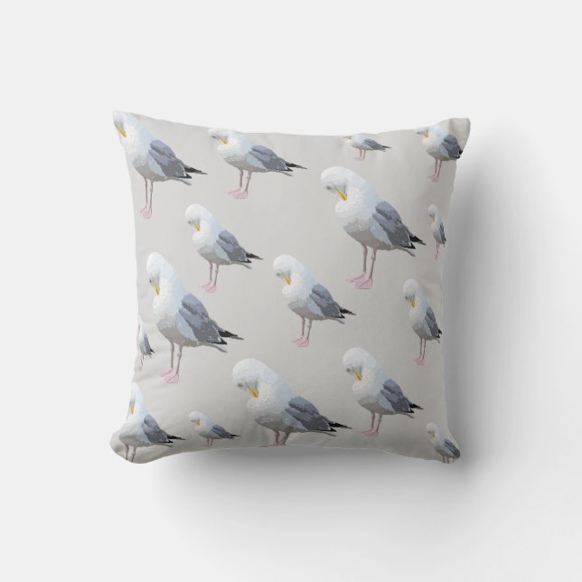 Coussin Motif lissant de mouette sur le gris (Recto)