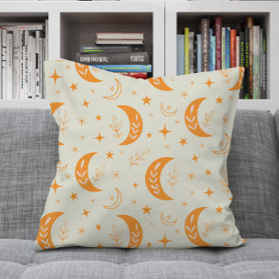 Coussin Motif Lune et Étoiles Boho Orange  