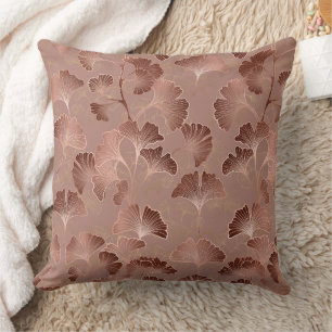 Coussin Motif Luxueux Feuille de Ginkgo Rose Pâle Moderne