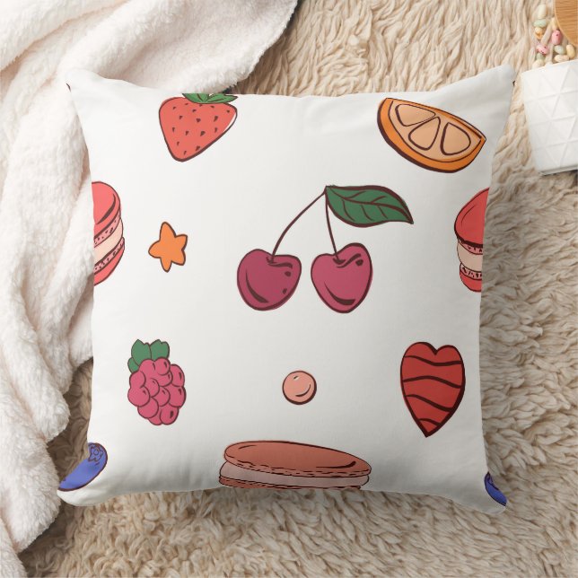 Coussin Motif Macaron Français & Fruit (Couverture)