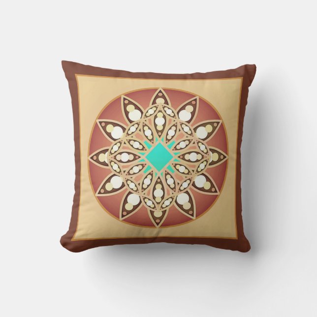 Coussin Motif mandala au caramel et au chocolat (Recto)