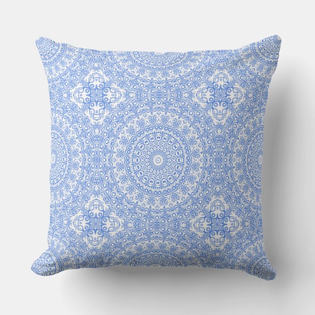 Coussin Motif Mandala Bleu Centaurée (Recto)