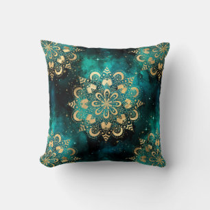 Coussin Motif Mandala Dharma Galaxie Or & Vert