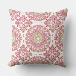 Coussin Motif Mandala Fuchsia et Olive