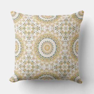 Coussin Motif Mandala géométrique doré et vert