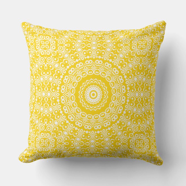 Coussin Motif Mandala Jaune Doré (Recto)