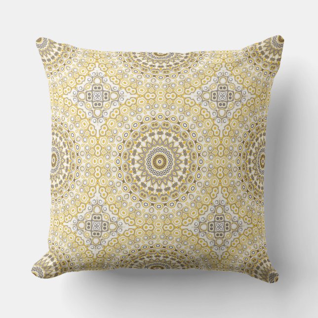Coussin Motif Mandala jaune or (Recto)