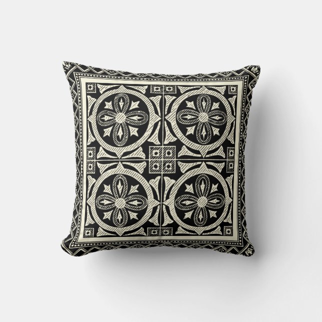 Coussin Motif Mandala noir et blanc par Vision Studio (Recto)