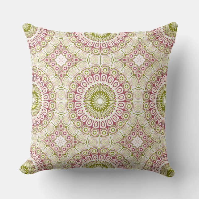 Coussin Motif Mandala Olive et Rose (Recto)