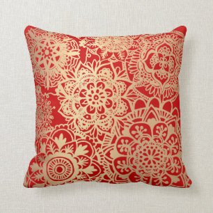 Coussin Motif Mandala rouge et or