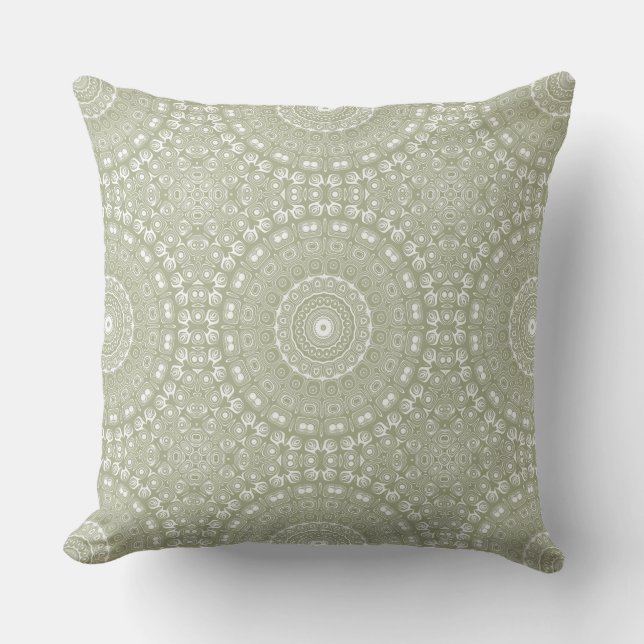 Coussin Motif Mandala Vert Sauge (Recto)