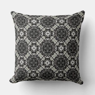 Coussin Motif Mandalas noir, blanc et gris