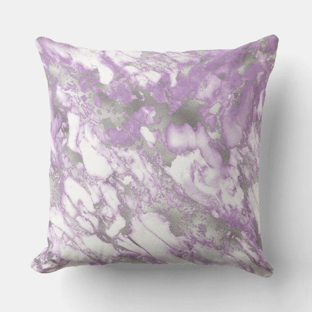 Coussin Motif marbre argent et violet clair moderne (Recto)