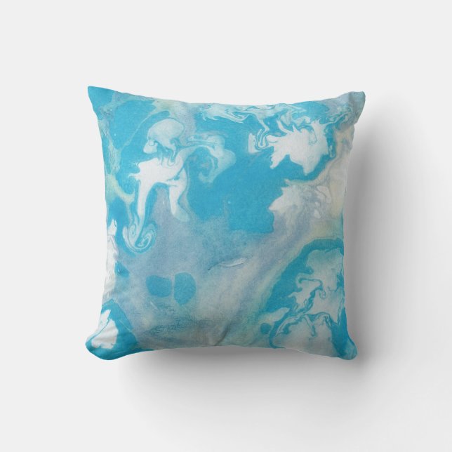 Coussin Motif Marbre Bleu Blanc et Gris (Recto)