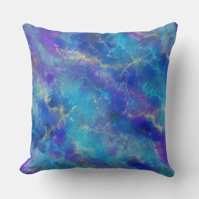 Coussin Motif marbré bleu, violet et or (Recto)