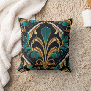 Coussin Motif Marbré Floral Art Déco en Malachite de Luxe