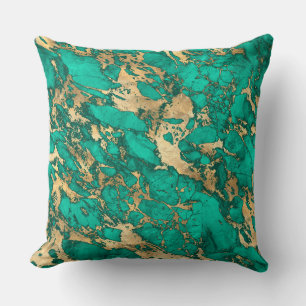 Coussin Motif Marbre Moderne Sarcelle et Or