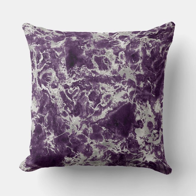 Coussin Motif marbre moderne violet et argent (Recto)