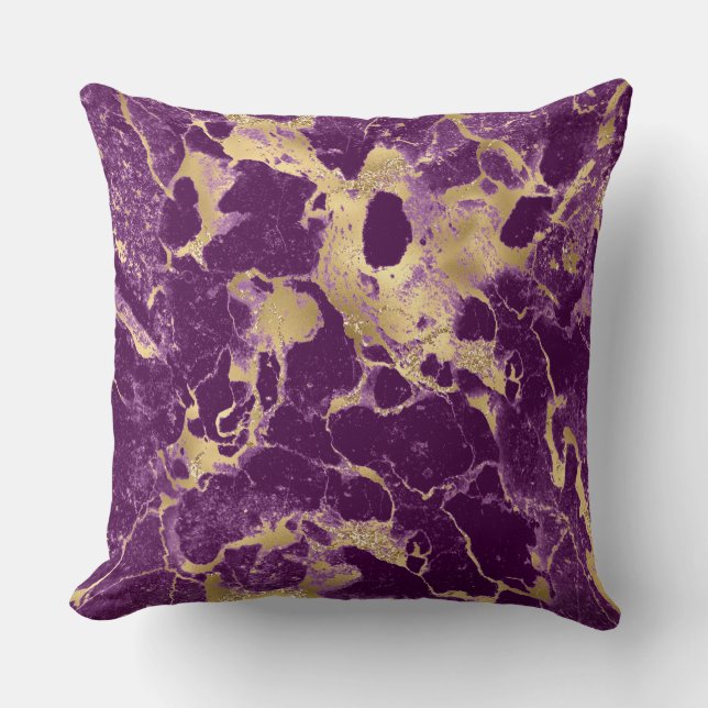 Coussin Motif marbre moderne violet et or (Recto)