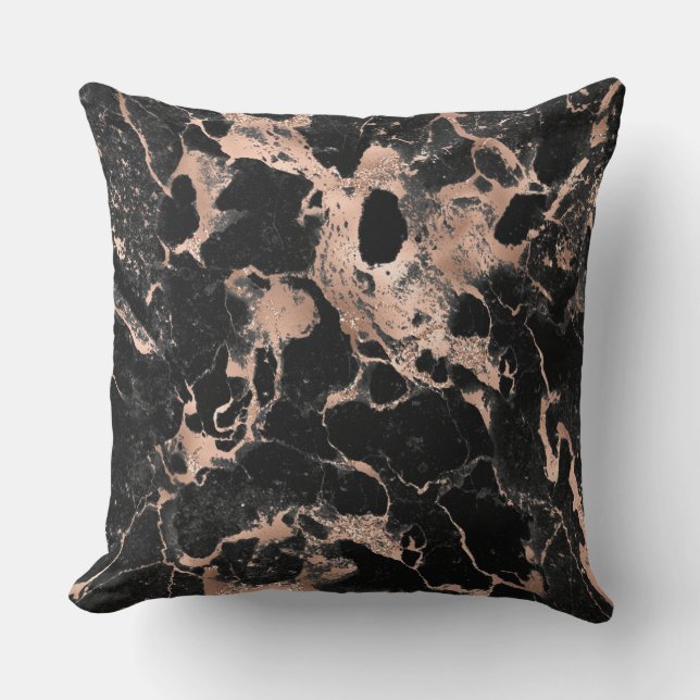 Coussin Motif marbre noir et or rose moderne (Recto)