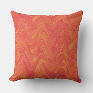 Coussin Motif Marbré Orange Rose Rouge