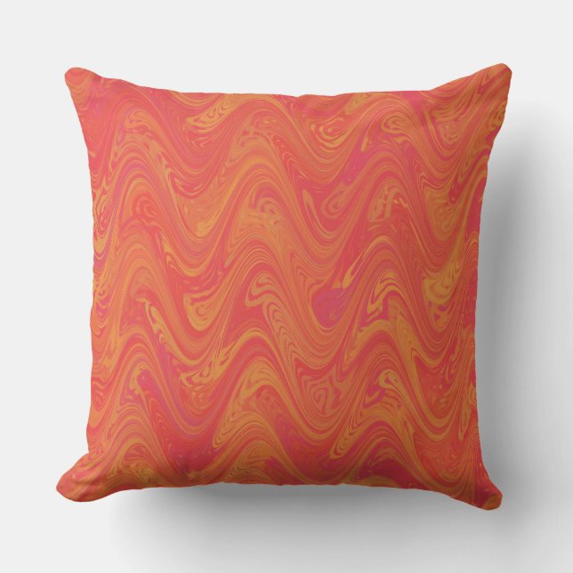 Coussin Motif Marbré Orange Rose Rouge (Recto)