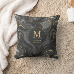 Coussin Motif marbre paillettes gris noir et or personnali
